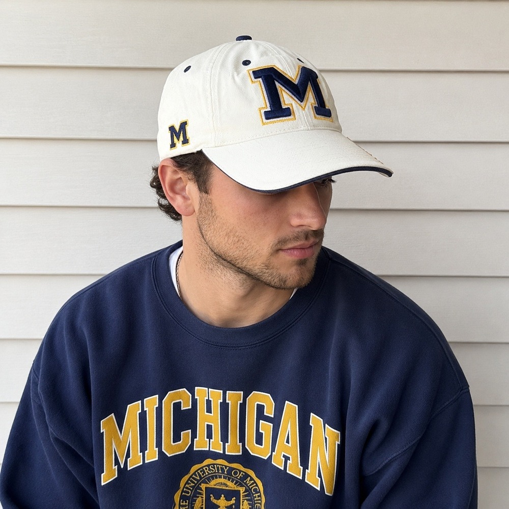 University M Embroidered White Baseball Cap - Collegiate Style